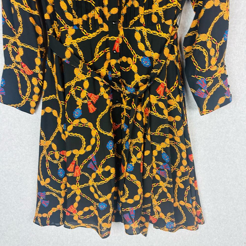 Nanette Lepore Womans Sz 14 Dress Black Pleated Chain Long Sleeve Button Front - Picture 5 of 12